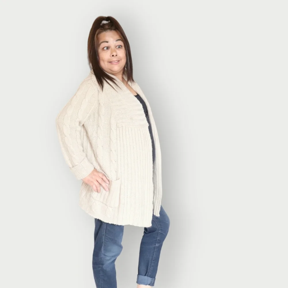 URBAN BEHAVIOR WOMENS CREAM BROWN ACRYLIC WOOL CARDIGAN - Picture 3 of 5